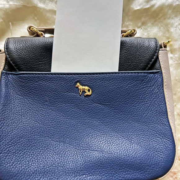 SATCHEL/CROSSBODY, EMMA FOX, LEATHER, BLACK NAVY BEIGE, HAS TOP HANDLE, REMOVABL - Picture 6 of 14